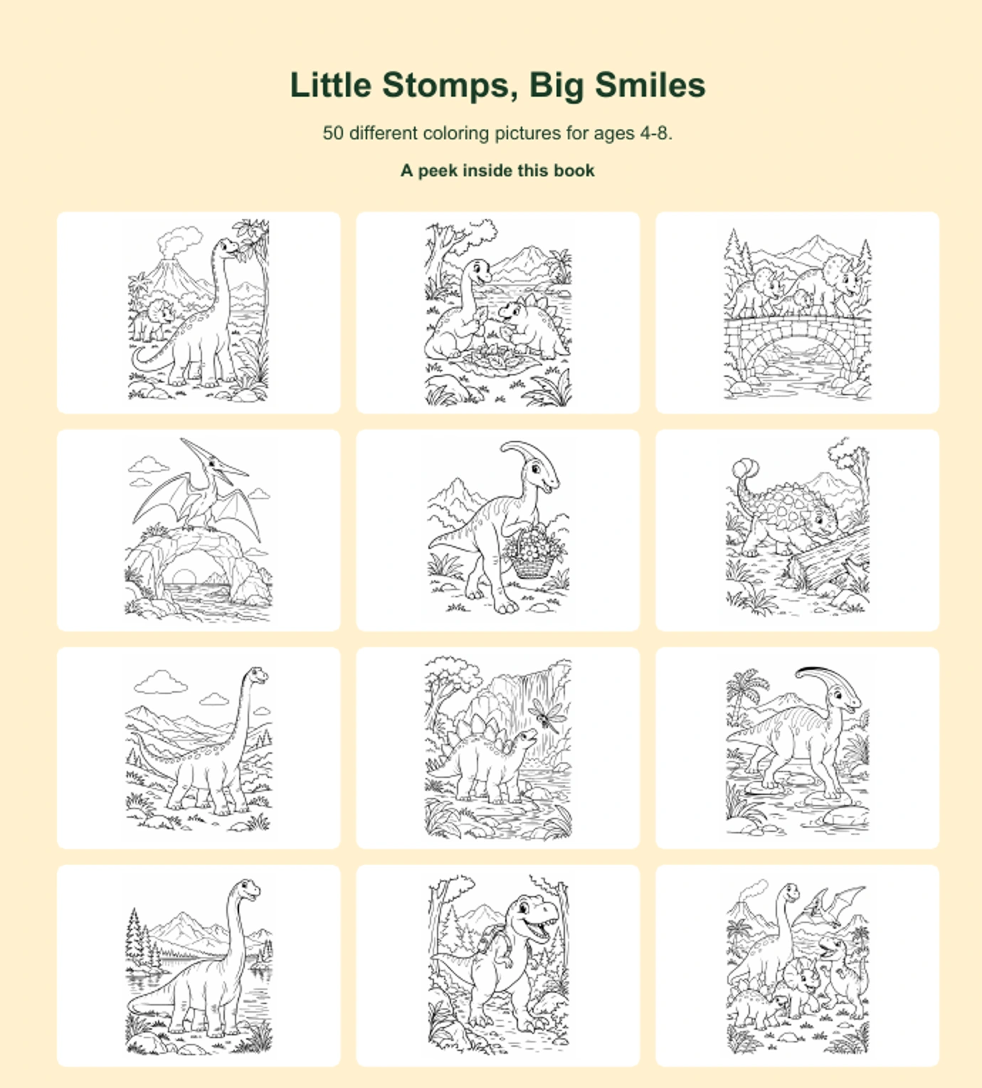 Twelve actual coloring pictures from Little Stomps, Big Smiles